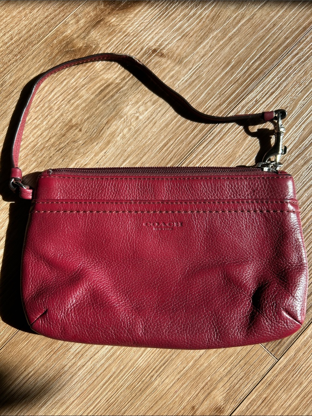 Coach Burgundy Leather Wristlet Clutch